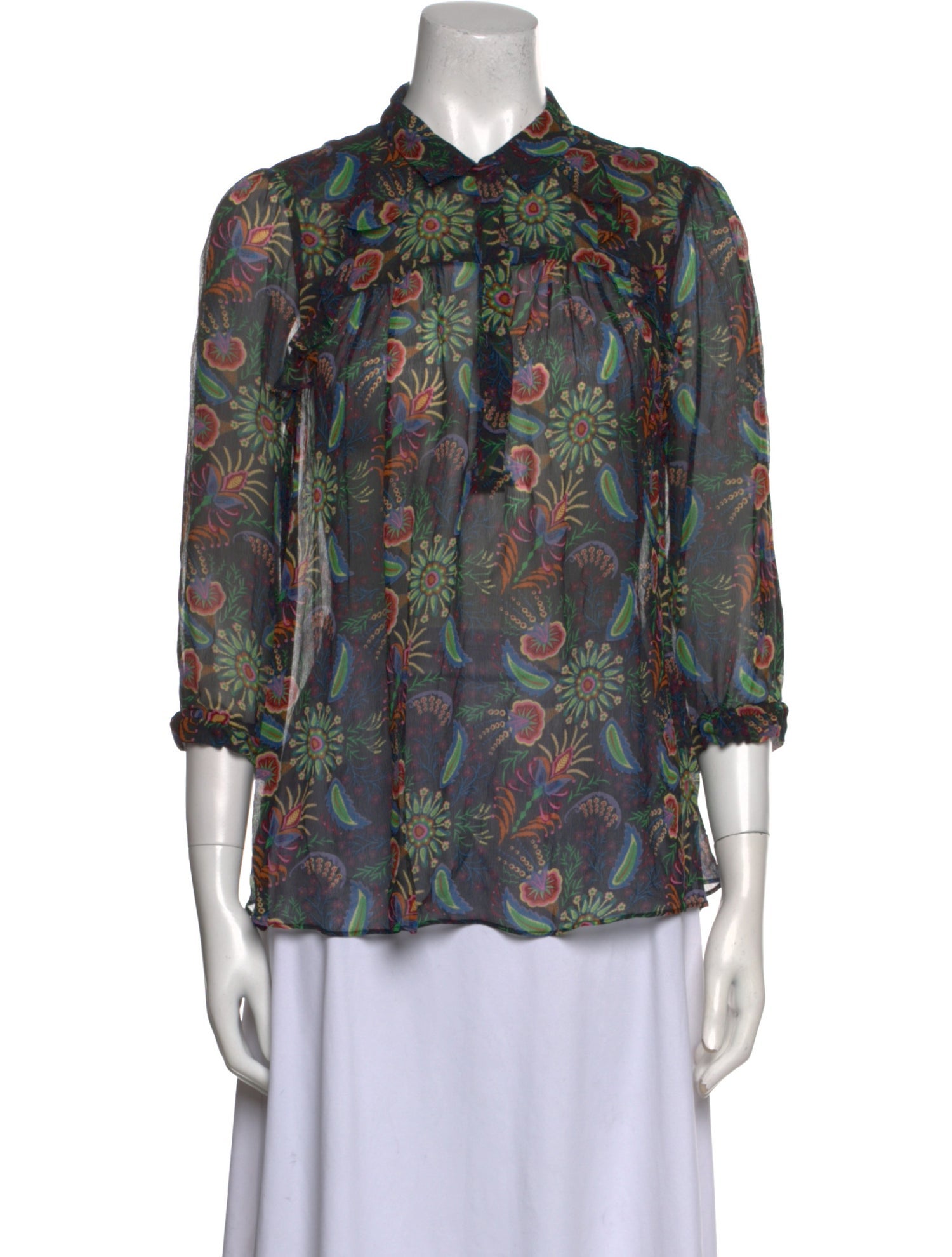 BA&SH Floral Print Three-Quarter Sleeve Blouse